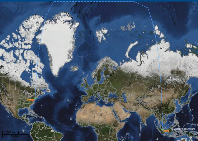 But if Mercator projections are more your thing, here is another map of the route. even if it is a little vague as it skirts along the edge of the world. (FlightAware)